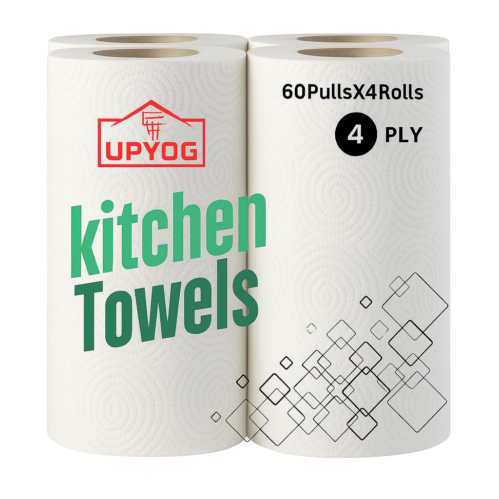 UPYOG 4 Ply Kitchen Tissue/Towel Paper Roll 240 pulls | 60 pulls X 4 Rolls | soft and highly absorbent | 100% Natural Virgin Cellulose Fiber