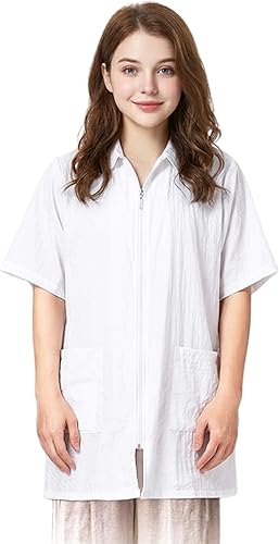 TopTie Bata de salón de nylon para estilista de cabello, barbero y corte de pelo, camisa de trabajo para mascotas y mascotas con cierre de cremallera