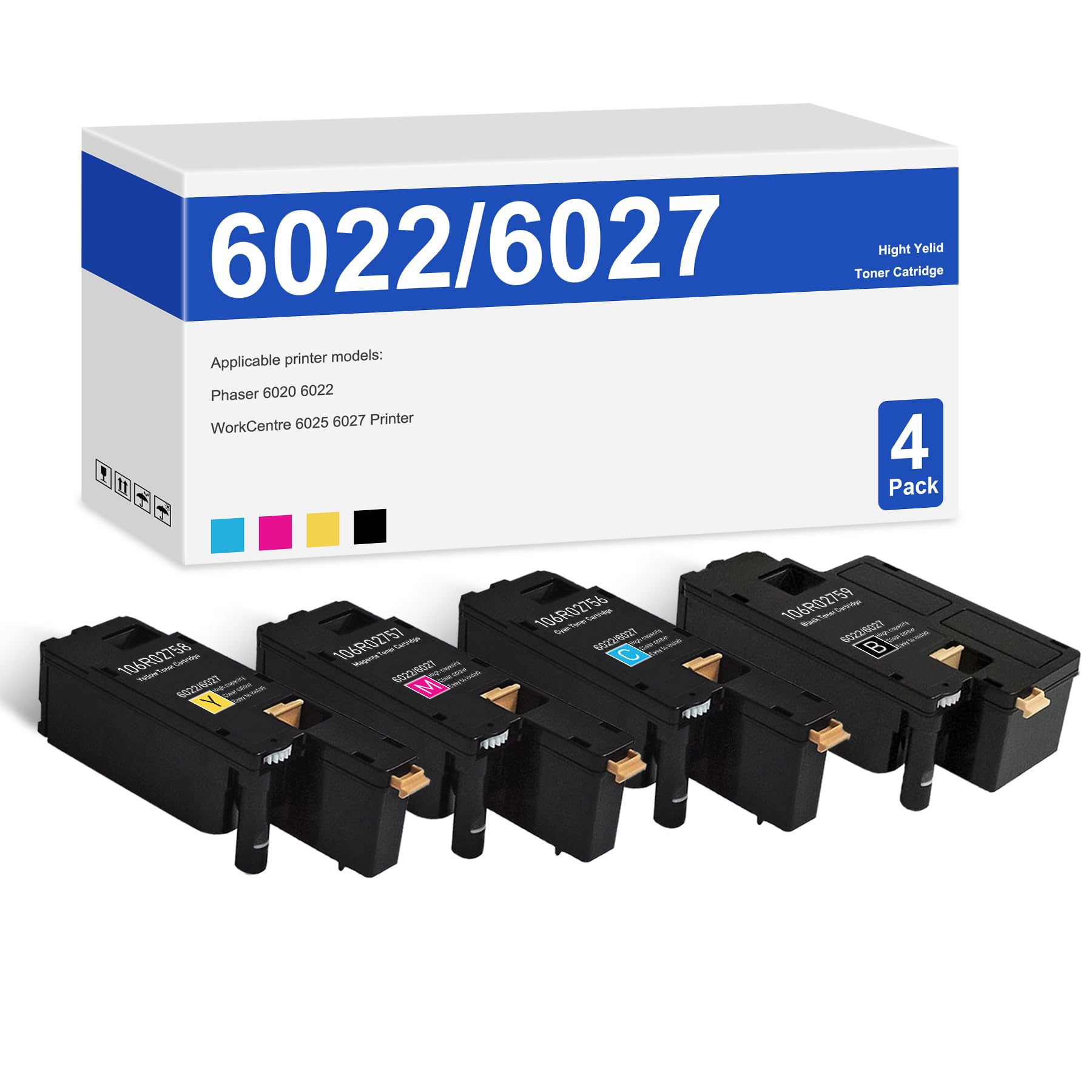 WorkCentre 6027 Phaser 6022 Toner Cartridges 4 Pack (BK/C/M/Y) - 106R02759 106R02756 106R02757 106R02758 Toner Cartridges Replacement for Xerox