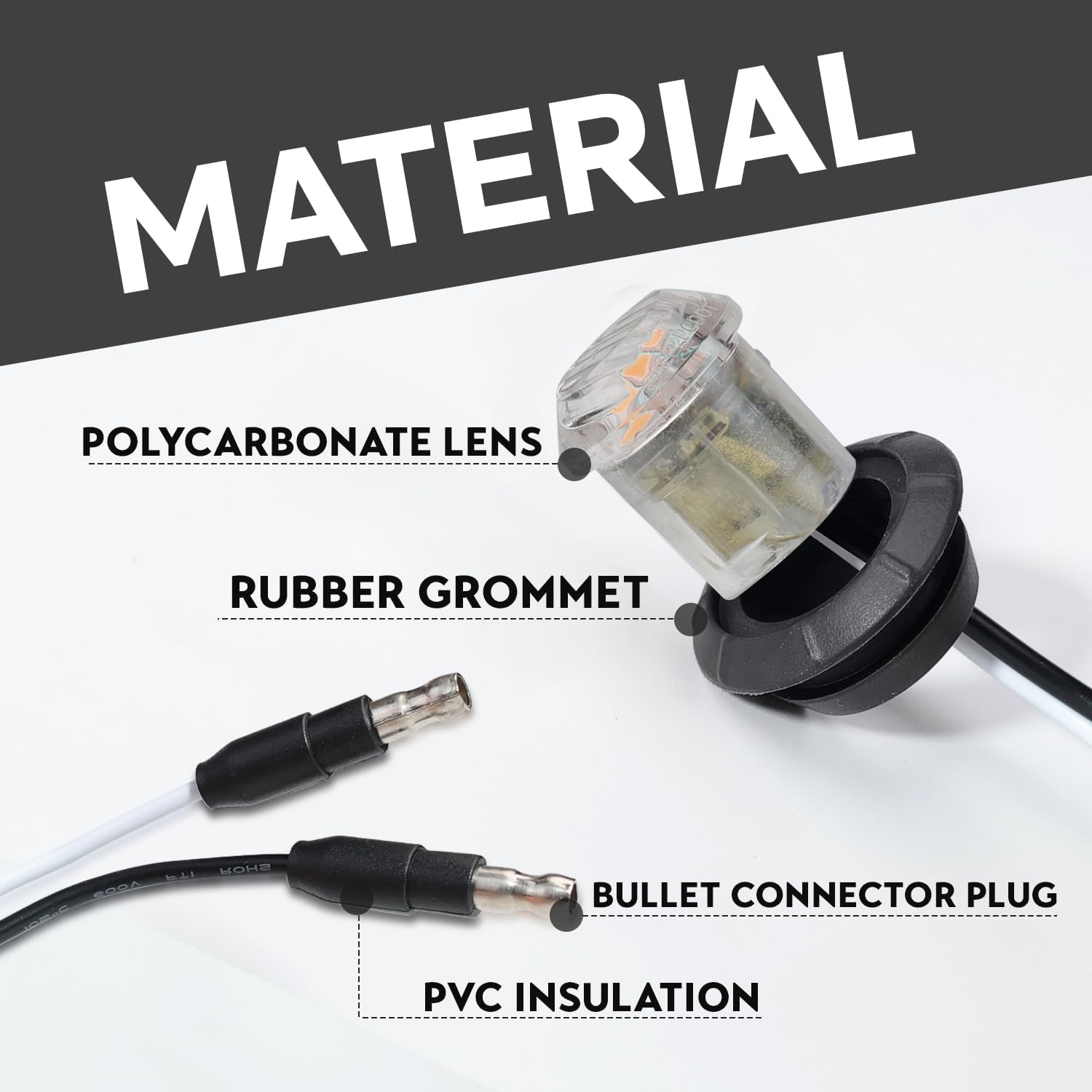 100 Pcs 3/4 Inch Round Marker Clear Lens & Amber Light Button 3 LED with Connector Plugs for Trailer Truck Lorry SUV ATV RV Bus Clearance Signal Lamps 12V DC