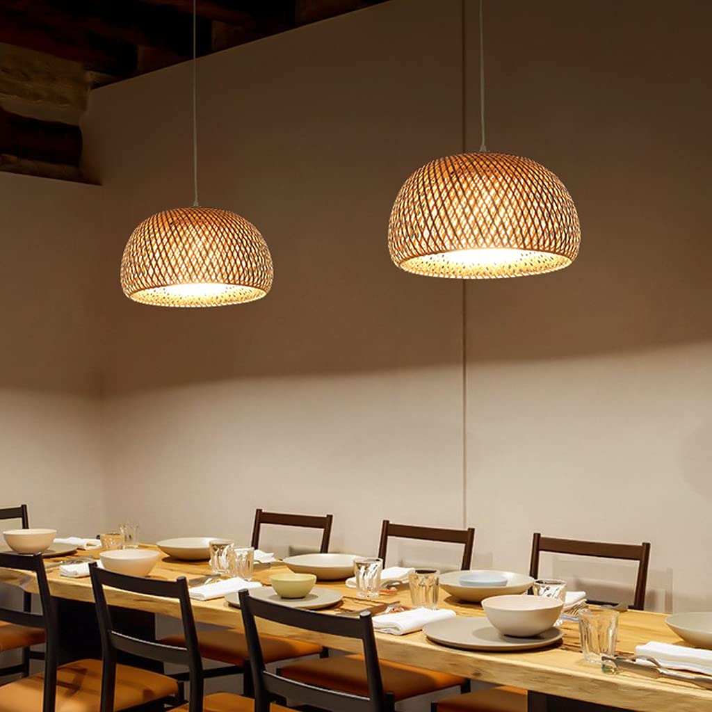 Lampada A Sospensione Vintage Lampadario Bambù Naturale in Rattan Intrecciato E27 Retro Altezza Regolabile Lampada Da Soffitto Ristorante Sala Da Tè Cafe Il Giro Paralume Illuminazione Luci ,38cm