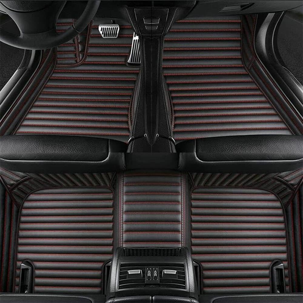 Car Floor Mats for Toyota FJ Cruiser 2007-2016,All Weather Stripe Pu Leather Full Coverage Car Floor Liner,Front & Rear 2 Row Full Set Black Red