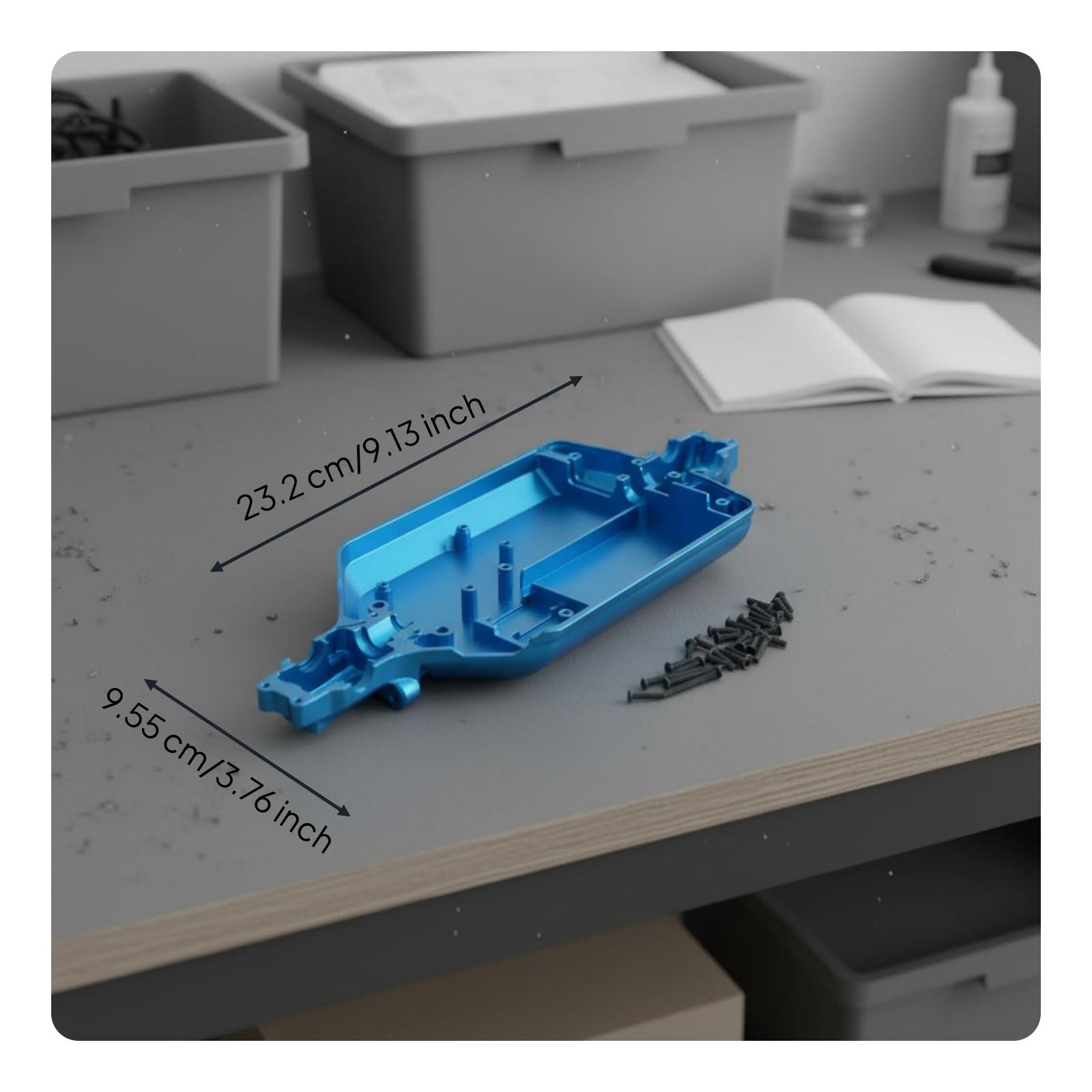 TISHITA Chassis di Upgrade Veicolo Telaio Auto Rc Struttura Base Piatto Centro Inferiore in Alluminio 6061 Lavorato Cnc con Finitura Anodizzata Antigraffio Adatto Modellismo Domestico, Azzurro