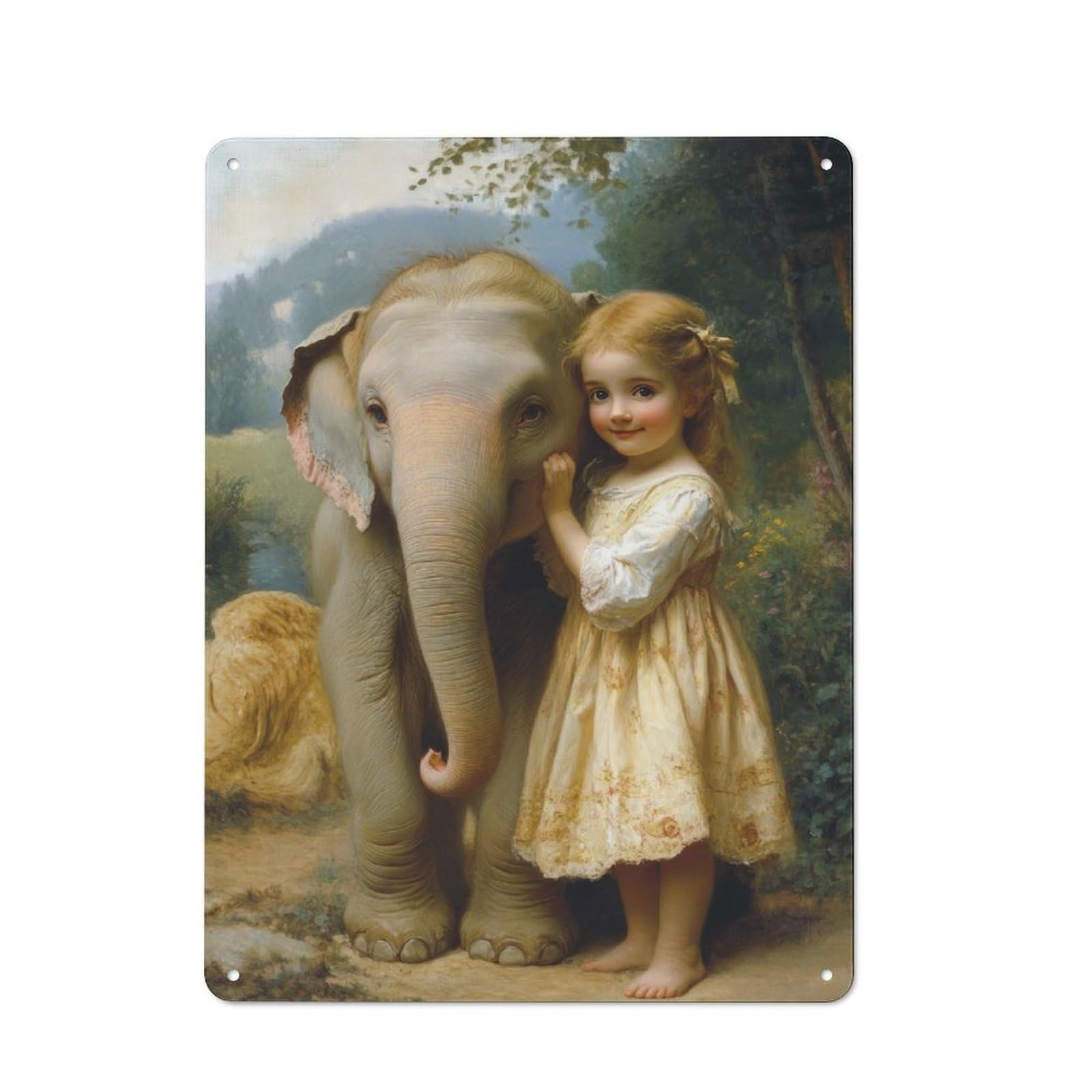 Vintage Vintage Metal Sign 40x30cm Featuring Girl And Elephant, Room Wall Plaque for Flat, Dorm Room, Lounge Or Cafe