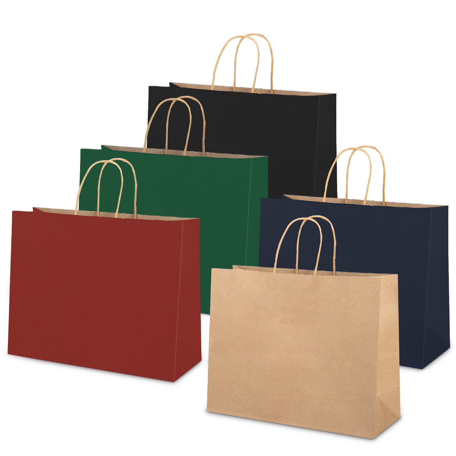Paper Bags, Cloudgree 320x110x250 mm Medium Kraft Rectangular Shaped Paper Gift Bags Party Bags Shopping Bags with Handles 5 Colors, Pack of 15