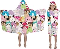 Franco Squishmallows Lola Unicorn Kids Hooded Towel Wrap - Soft Cotton Terry Bath Pool Beach Towel 24x50