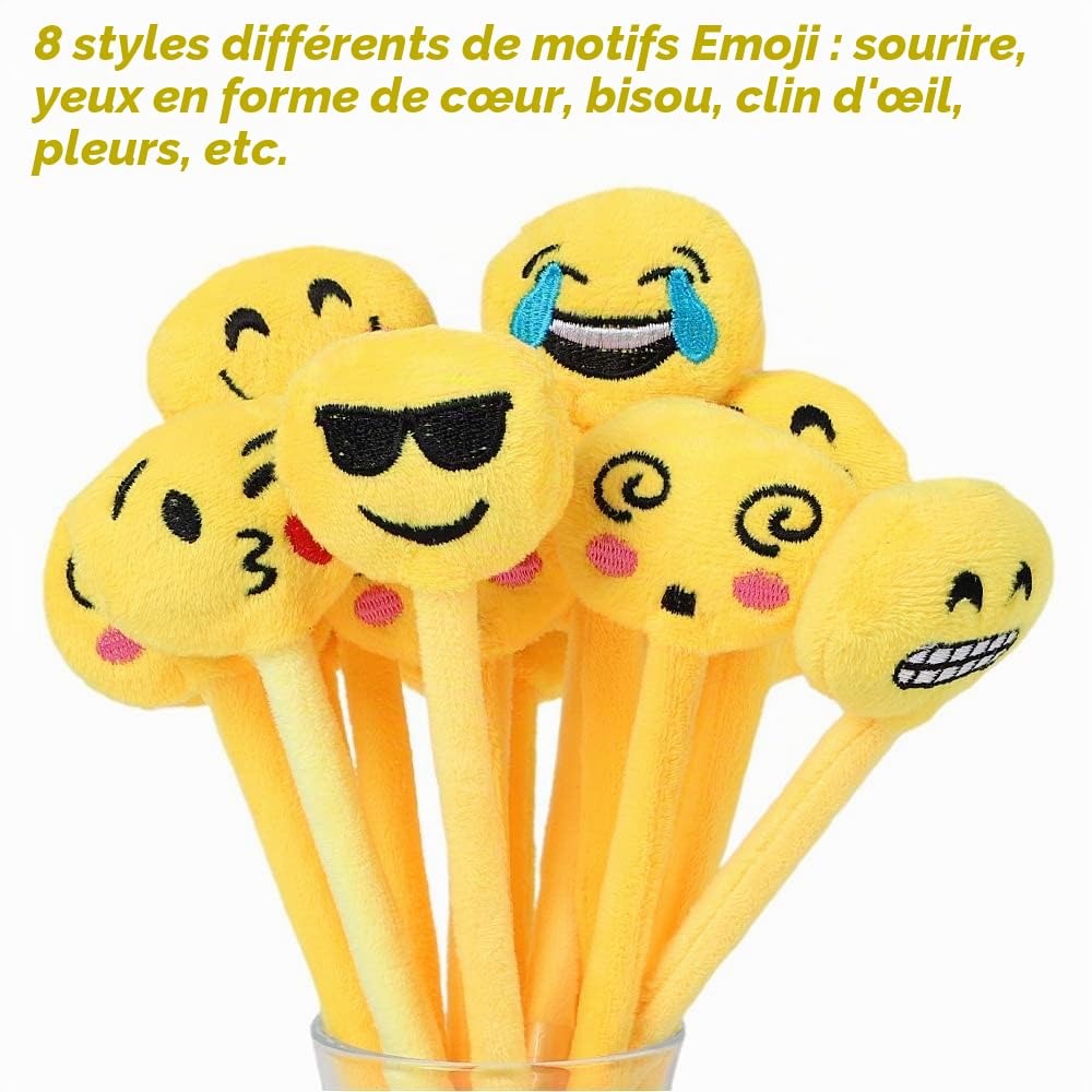 KAHEIGN 24 Pièces Stylo à Bille Emoji, 21cm Nouveauté en Peluche Stylo Emoji Doux Mignon Stylo Bille pour Enfants Enfants Cadeau D'anniversaire Sac de Fête Remplissage Faveur Parti