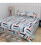 RD TREND Glace Cotton Printed Flat Double Bedsheet with 2 Pillow Covers | 210 Tc Supersoft Double...