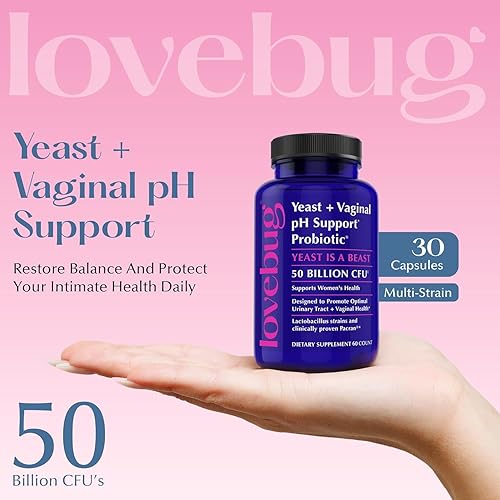 Miniatura 2 de Levadura Lovebug + soporte de pH vaginal  Ingredientes clínicamente estudiados para levaduras e infecciones urinarias  Multi Strain 50 mil millones