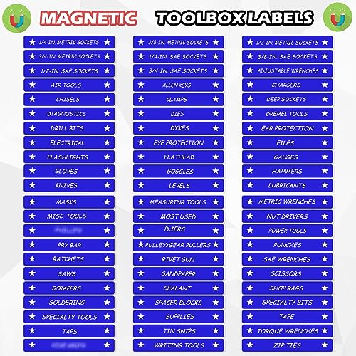Image of Tenare Magnetic Tool Box Labels, 66 Pcs Toolbox Drawer Labels for Steel Chests, 4.5 x 0.75 Inch Organizer Magnets for Cabinets and Garage Storage(Blue)