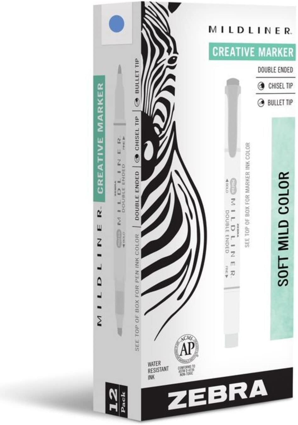 Zebra Pen Mildliner Dual-Tip Highlighters, Broad and Fine Tips, Ideal for Bible Highlighting, No Bleed, School Supplies, Teacher Supplies, and Office Supplies, Mild Dark Blue Ink, 12-Pack (78320upc)