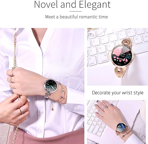 Miniatura 7 de Reloj inteligente de oro rosa para mujer, pulsera inteligente con diamantes de acero inoxidable, elegante rastreador de fitness, podómetro,