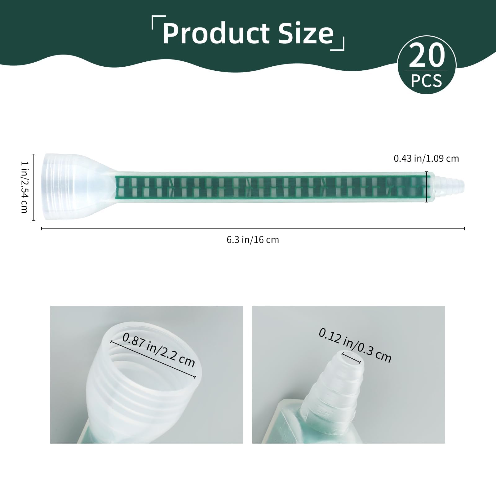 20 szt. 16 cm (6,3 cala) dysza mieszająca epoksydowa, kwadratowa, statyczna dysza mieszająca, końcówka dyszy mieszającej, końcówka rurki do wkładów samoprzylepnych AB, mieszalnik pistoletu