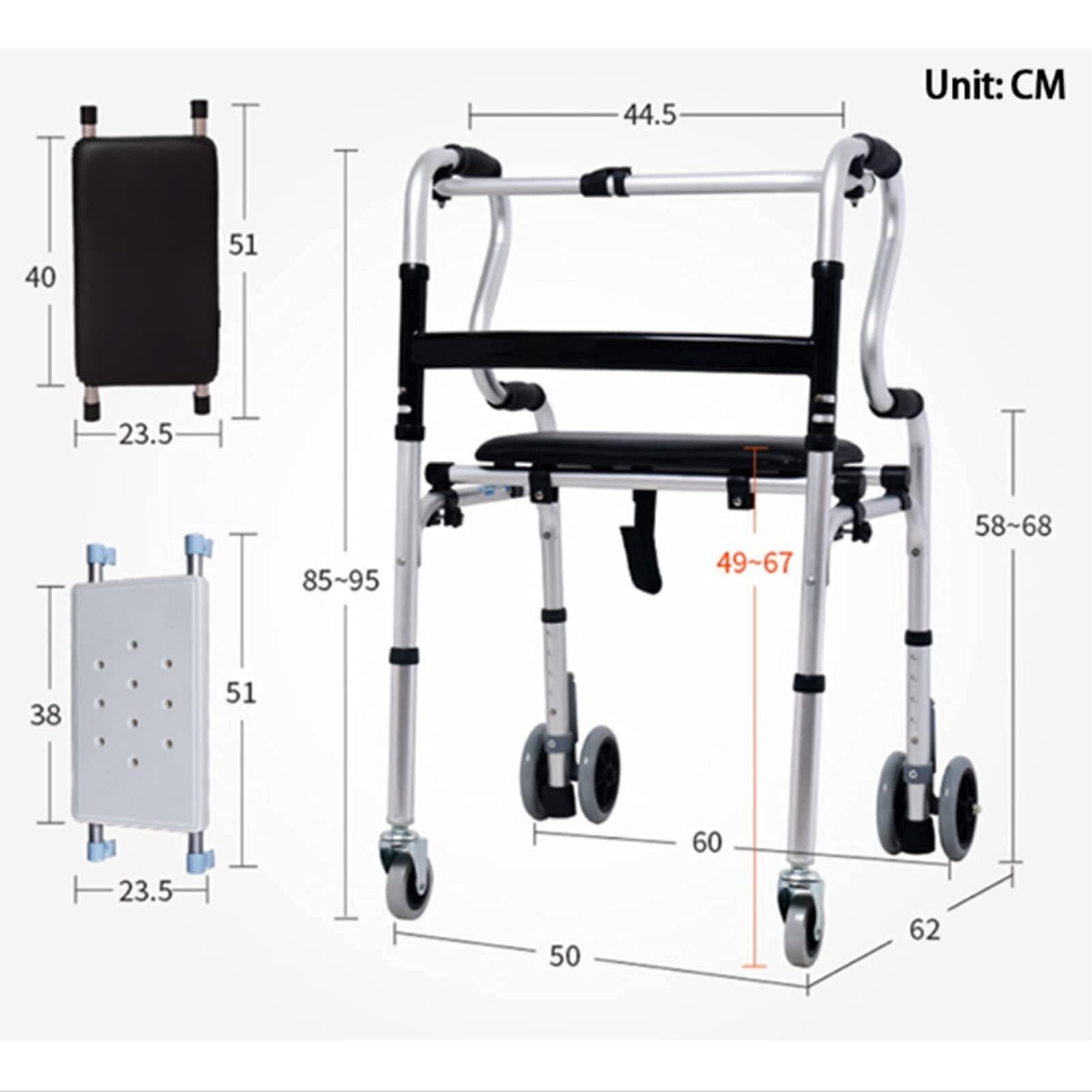 Rollator Walker, składany chodzik z kółkami, lekki chodzik dla seniorów i dorosłych, regulowana wysokość, kolor 2