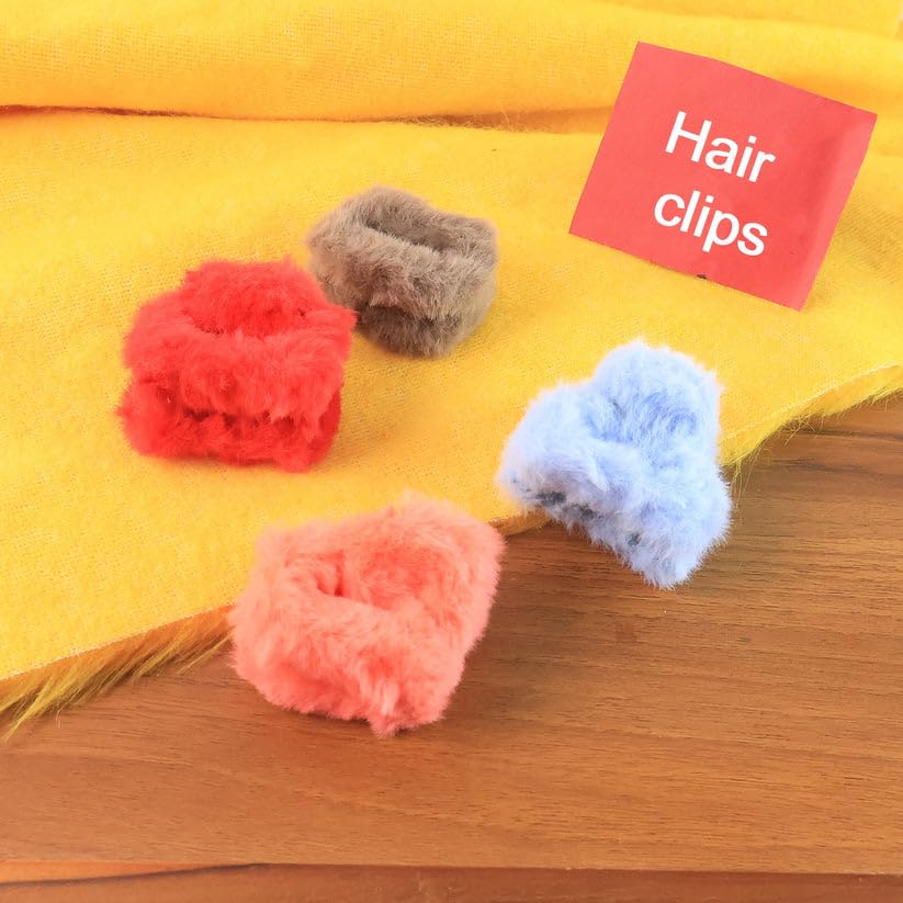 Image of Small Fluffy Hair Claw Clips for Women and Womens, Soft Plush Non Slip Hair Accessories, Strong Grip Mini Hair Clutcher Set, Assorted Colors, Pack of 12 Pieces