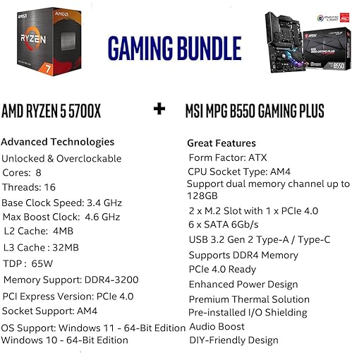 Miniatura 3 de INLAND Micro Center AMD Ryzen 7 5700X - Paquete de procesador de escritorio con MSI MPG B550 Gaming Plus ATX placa base y fuente de alimentación