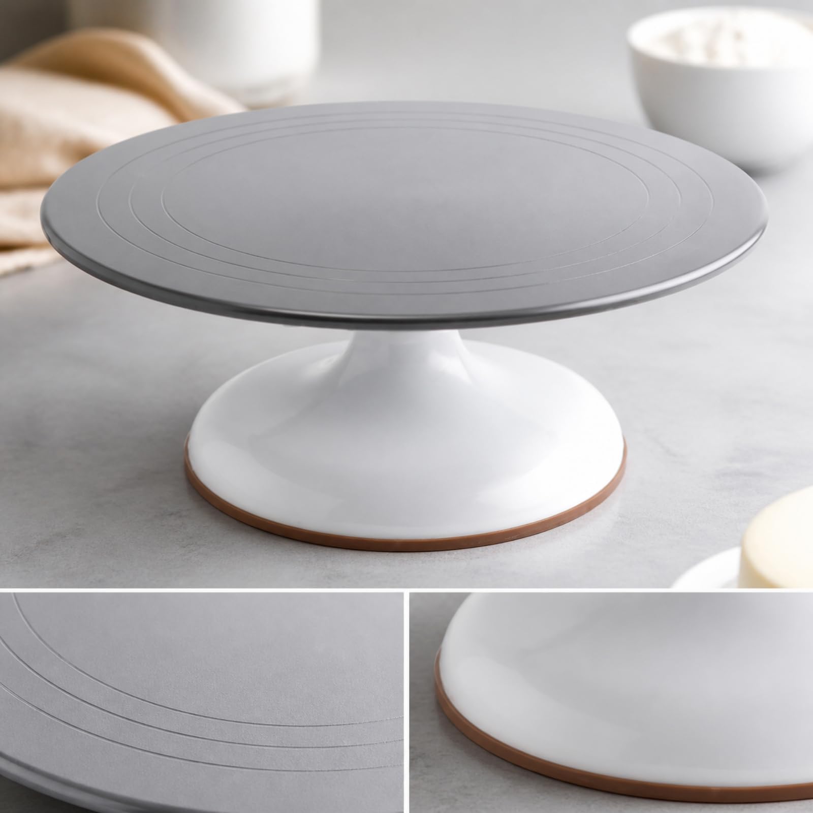 Tortiera Girevole Professionale AntiGraffio per Pasticceri Dilettanti, Pratica di Decorazione Dolci, Grigio