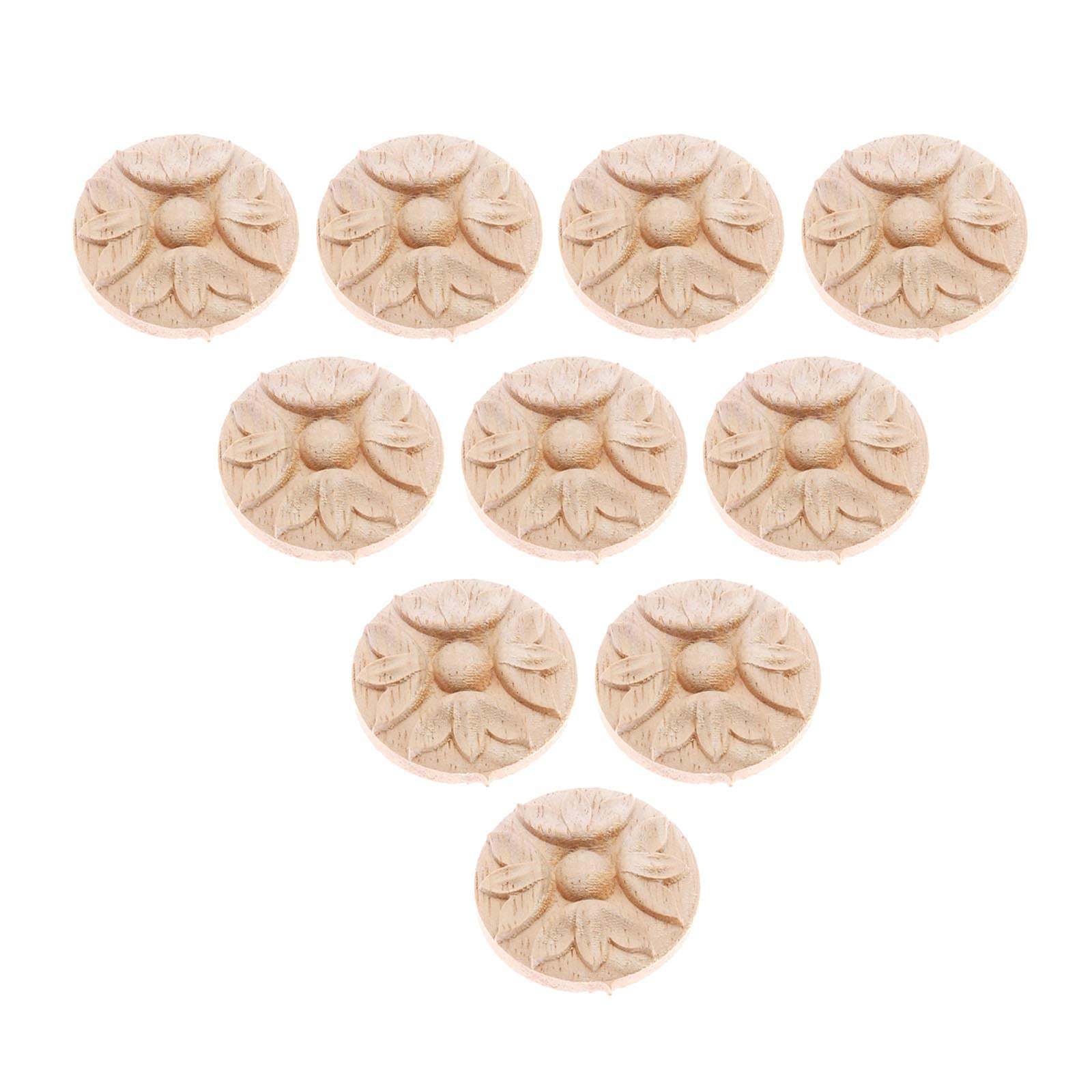 MUXSAMWood Carved Applique Mouldings Onlay 10Pcs for Decoration Furniture Decals Corner Round Frame Onlay Cabinet Unpainted 4cm