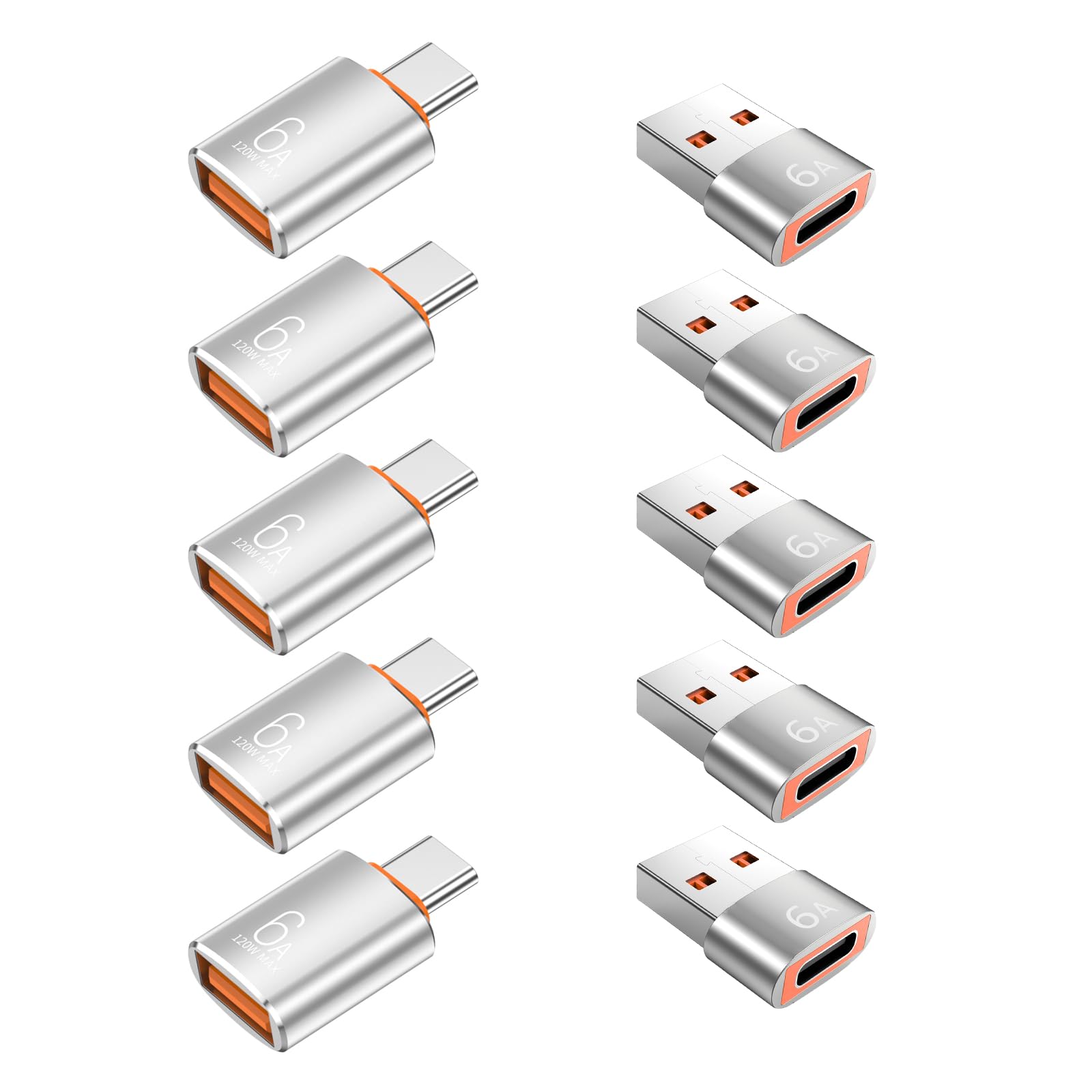 10 x 10 Gbit/s/120 W USB C auf USB Adapter & C Stecker auf 3.1 Buchse, Ladegerät, kompatibel mit MacBook Pro/Air, iPhone 17, 16, 15 Pro Max/15 Plus/14, 13, 12, Samsung Galaxy S25/S24/S23/S22 (Silber)
