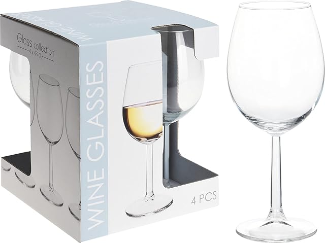 Galvog® Set of 4 Crystal Clear Wine Glasses 430ml | Italian Style Glasses | Hand Blown Stem Wine Glasses | Classic Design
