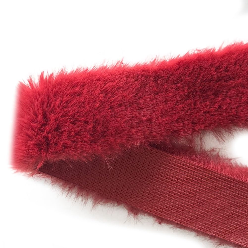 Rockreyoa Pack of 5 1 m Faux Fur Border Faux Fur Ribbon Plush Trim Plush Ribbon Decorative Ribbon Colourful Faux Fur Ribbon Trimmings for DIY Craft Props Slippers Collar Decoration Red 2 cm