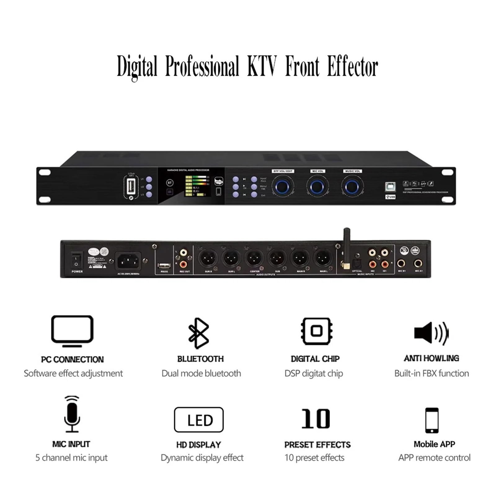 Efector Frontal De Karaoke, Procesador De Audio Digital, Preefectos KTV, Procesador De Efecto Eco DSP De 32 Bits Con Software For PC, Bluetooth