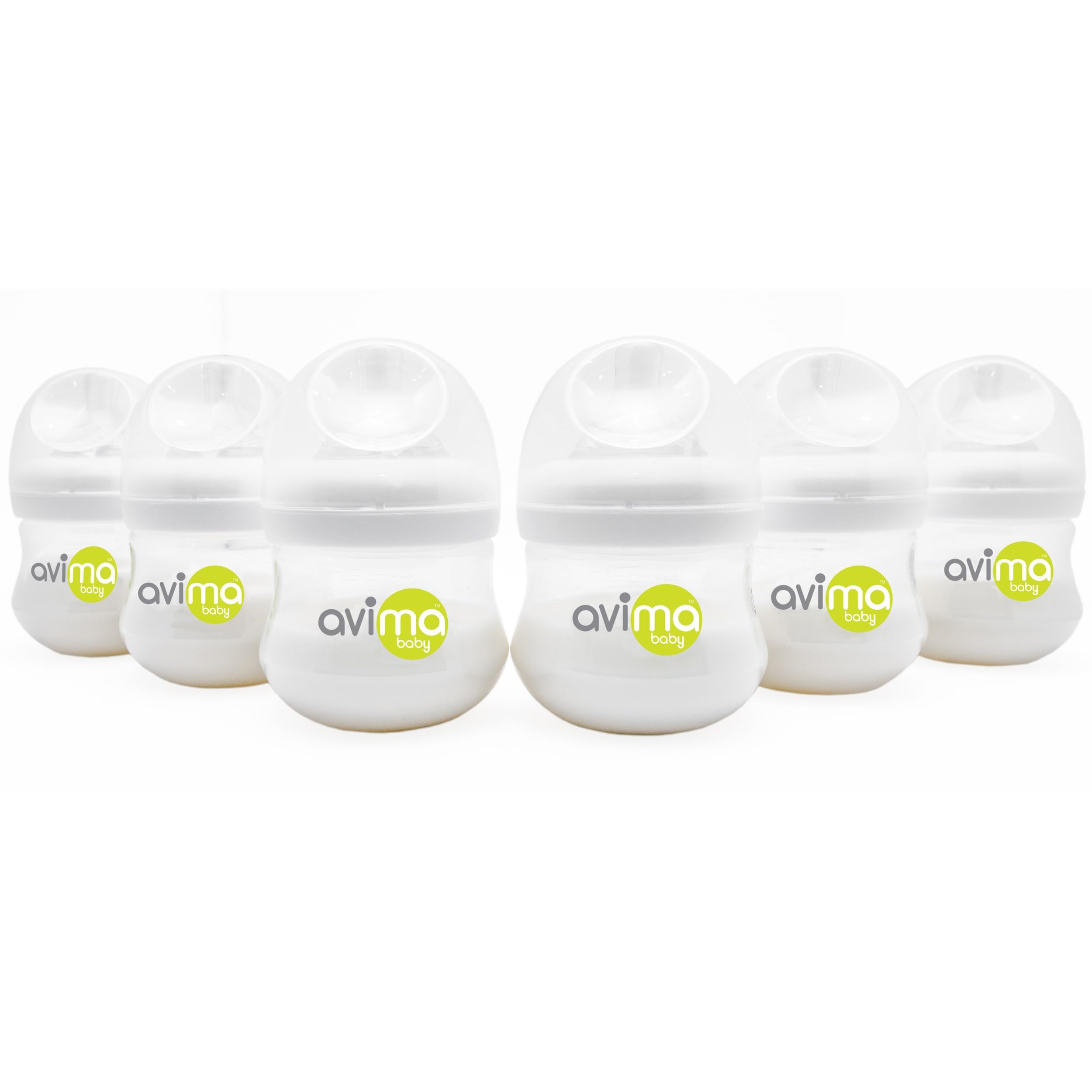 Avima Baby 4 oz Anti Colic Baby Bottles for Breastfed Babies - Slow Flow Nipples, Wide Neck Bottle, BPA Free - Newborn 0-3 Months, Stage 1 (Set of 6)
