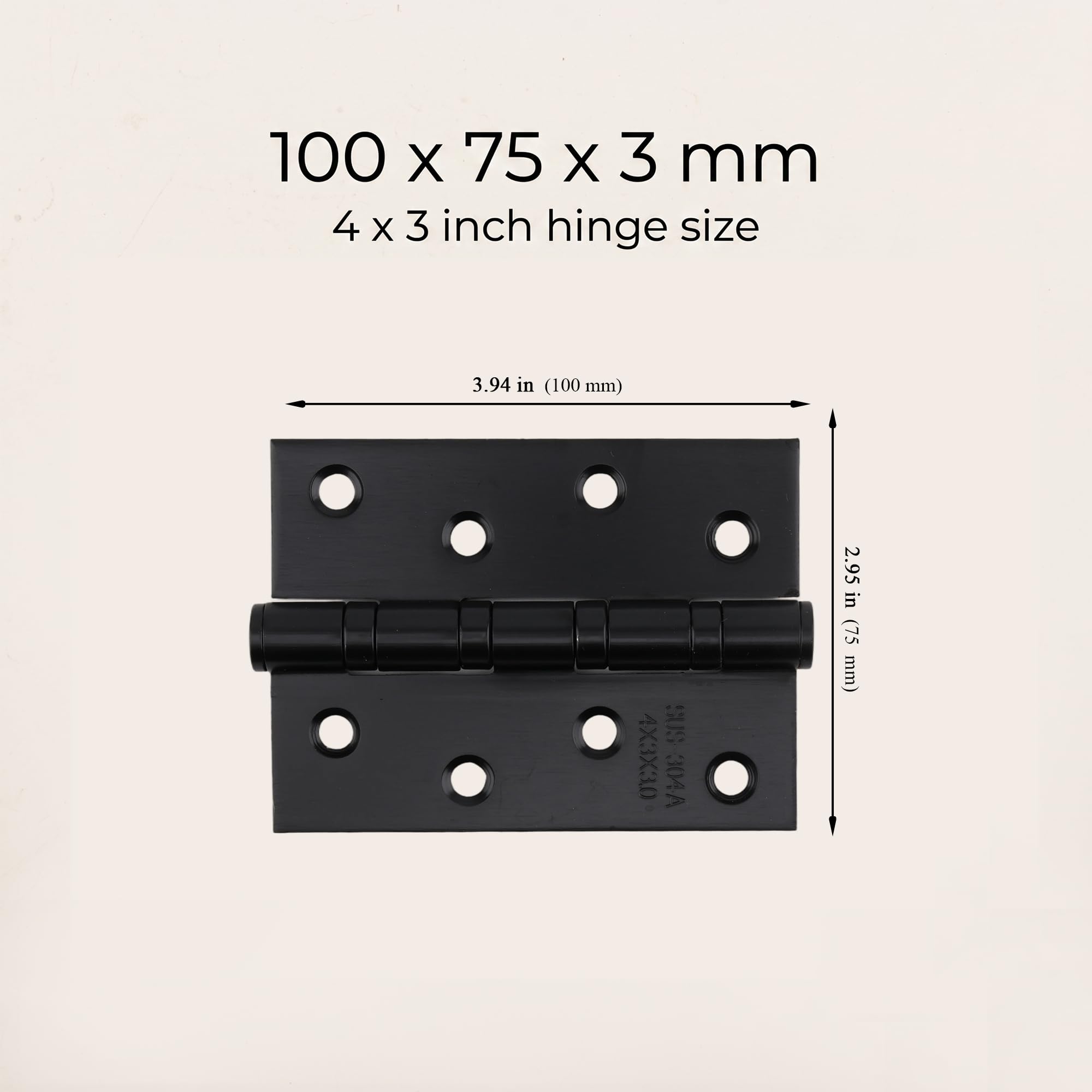 10 cerniere in acciaio inox da 100 x 75 x 3 mm, 10 x 7,6 cm, con cuscinetti a sfera, resistenti, con finitura spazzolata, per porte interne in legno