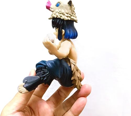 Vista 4 de Inosuke - Figura de anime Devil Slayer comiendo bolas de arroz sentado pose personaje figura de acción Ghost Slayer decoración de escritorio