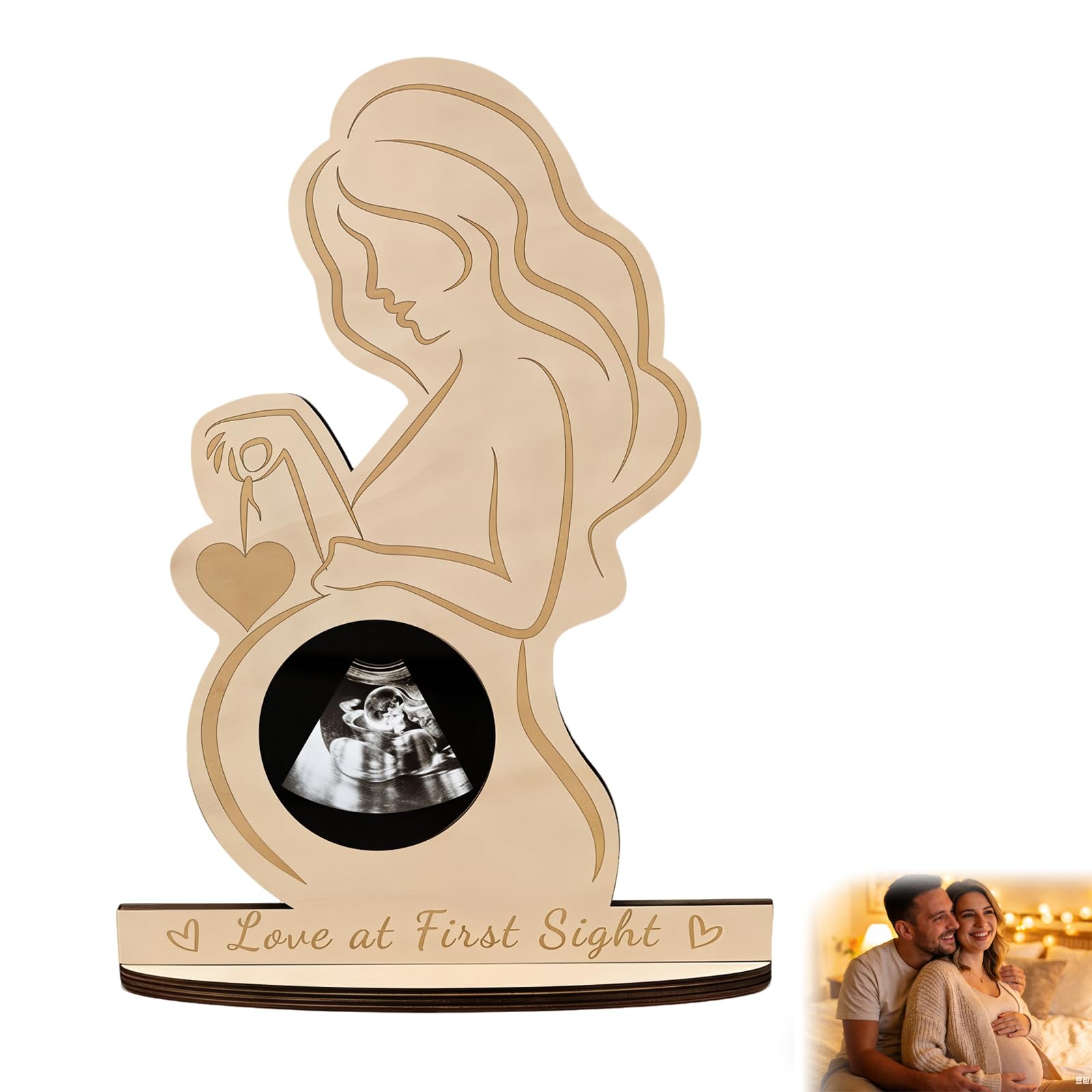 UZYXC Marco de Madera para Ecografías - Regalo para Futura Mamá, Mujer Embarazada - Soporte Foto para Baby Shower y Nacimiento