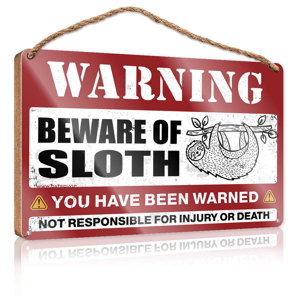 DTHA Farmhouse Signs Beware Of Sloth Wooden Sign Funny Signs For Bar Bathroom Wood Hanging Sign(15X28CM)