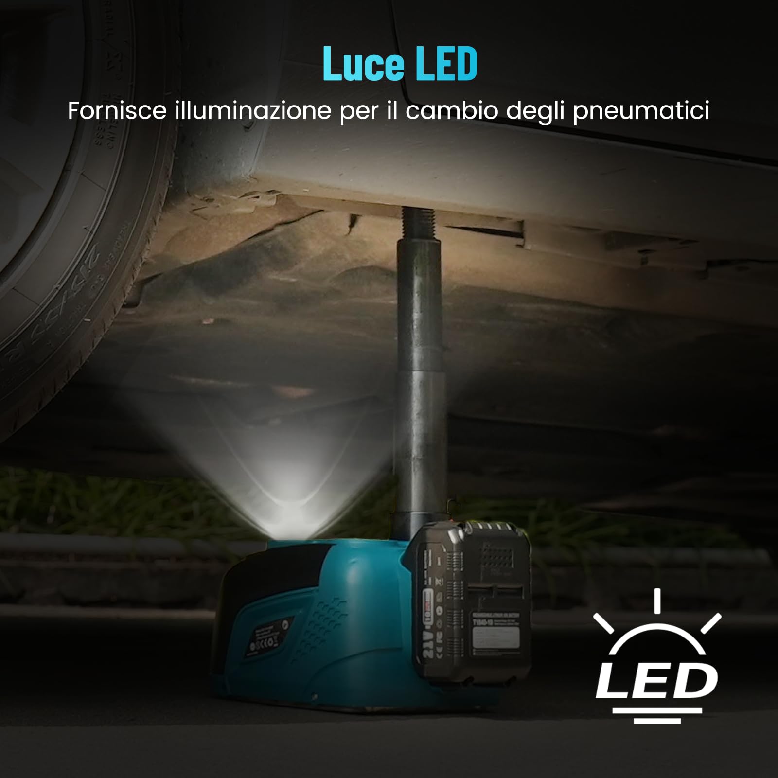 Seesii Cric elettrico 5T 3T con batteria, 21 V, set di cric idraulico con batteria da 4,0 Ah e caricabatterie, kit di sostituzione wireless per auto, SUV, MPV e pickup (altezza di sollevamento 15,5