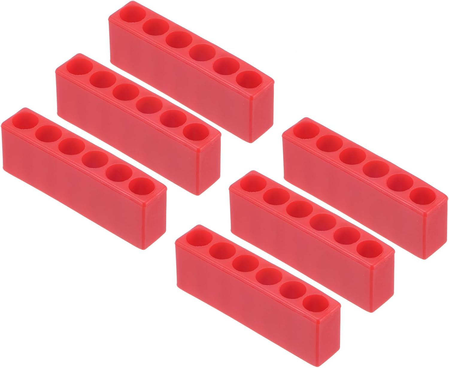 sourcing map 6pcs Screwdriver Bit Holder Organizer 6 Holes 1/4 Inch Hex Shank Drill Bits Plastic Storage Case for Any 1/4 Metal Driver Bits Use, Red