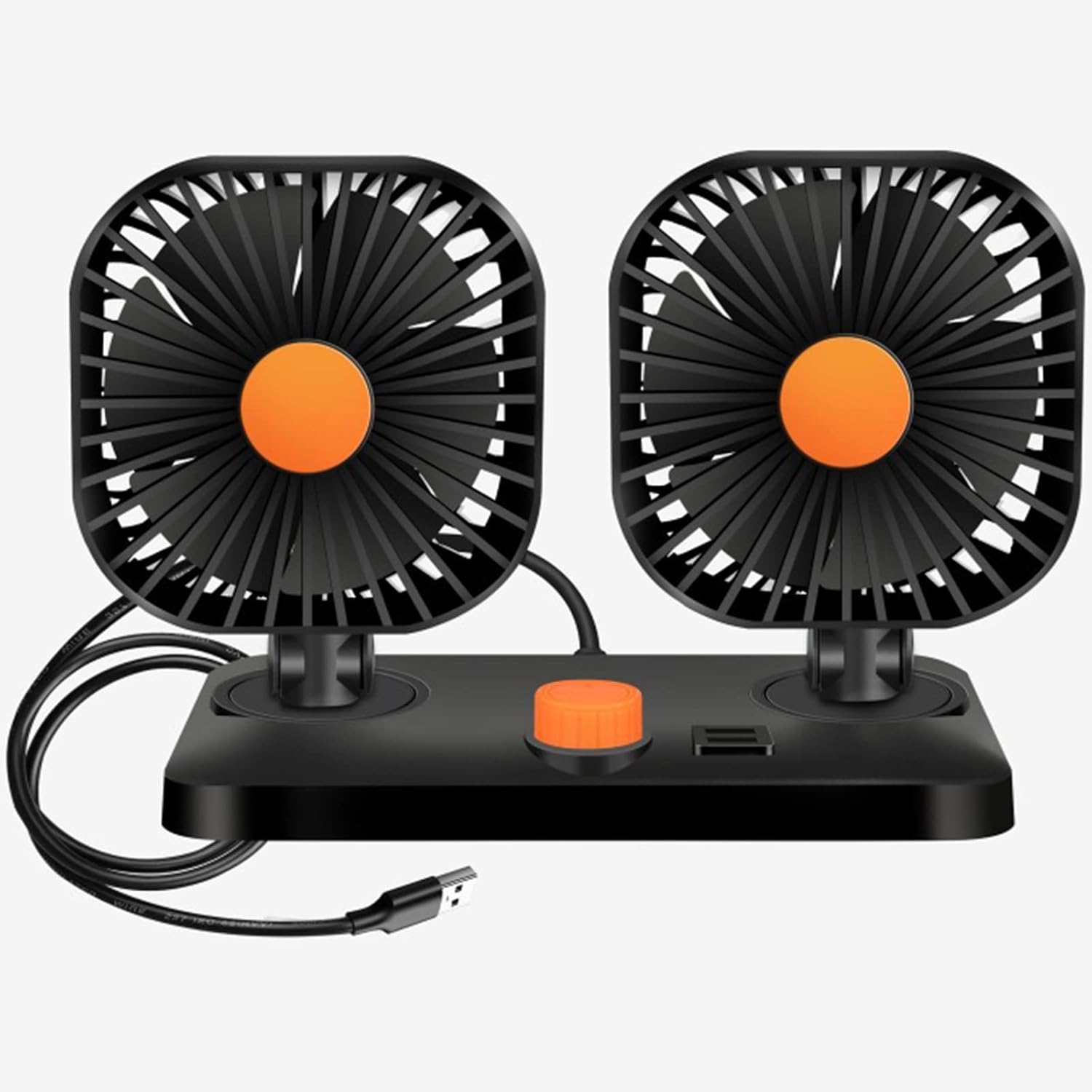 Leodun 12V/24V Ventilador Coche,2 velocidades Doble Cabeza Refrigeración USB Ventilador del Asiento Trasero del Vehículo,para Coche Velocidad Ajustable 360 Grado Giratorio