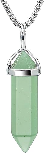 BEADNOVA - Collar con dije de cristal de piedra preciosa curativa para mujer y hombre péndulo hexagonal de adivinación y curación de energía cadena