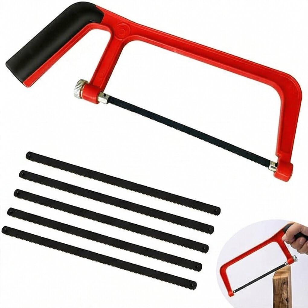 Mini Hacksaw 6 in with 5 Manganese Steel Blade, 150mm Cut Hack Saw Set, Cutting Hand Saw (Red)