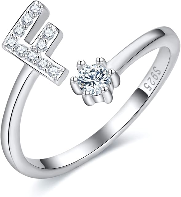 CRYSLOVE Adjustable Initial Letter Ring for Women Girls 925 Sterling Silver A-Z Stackable Alphabet Rings Bridesmaid Gift