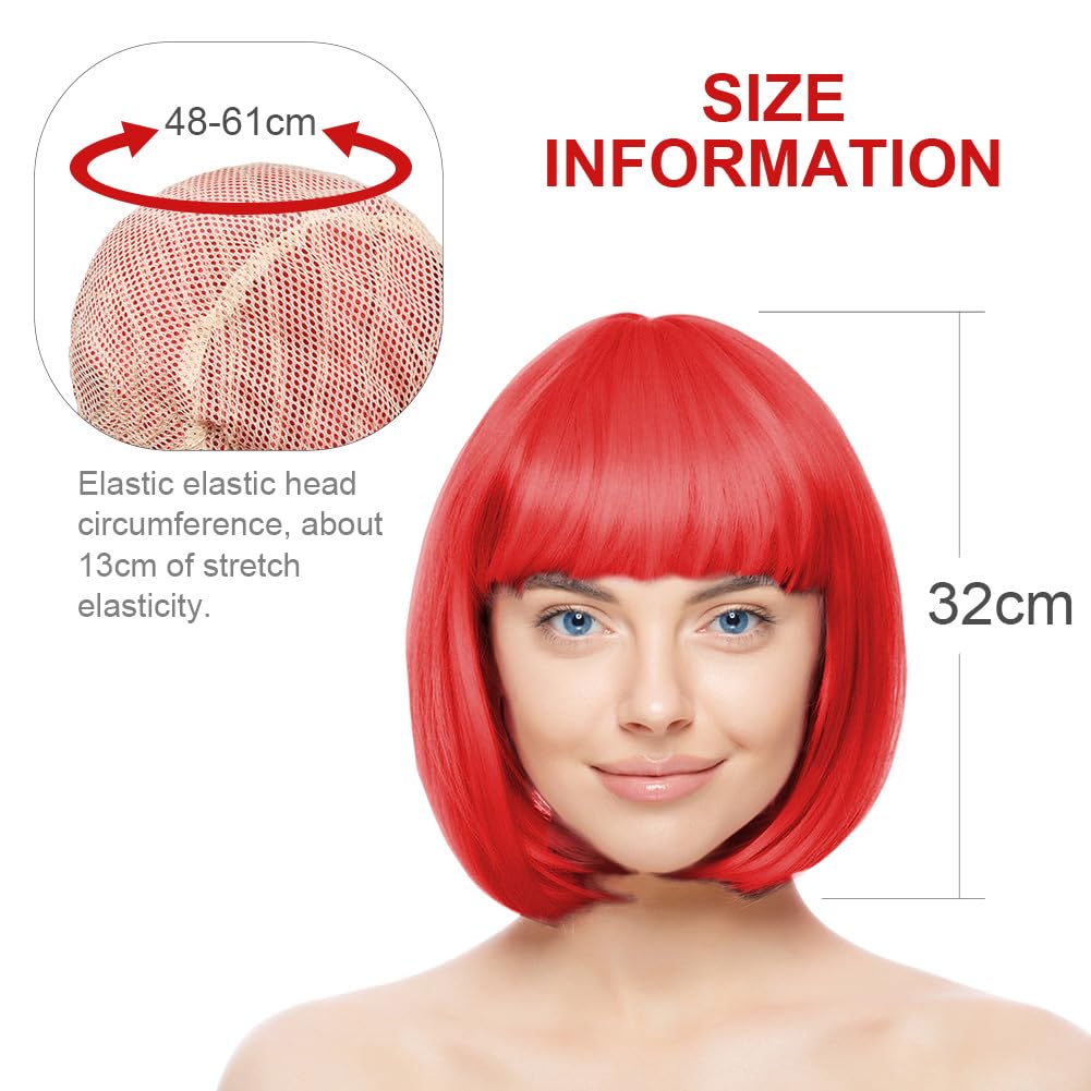 AUYAO Short Bob Wig for Women 3 Pack Short Red Bob Wigs Set including 2 Wig Caps - Image 2