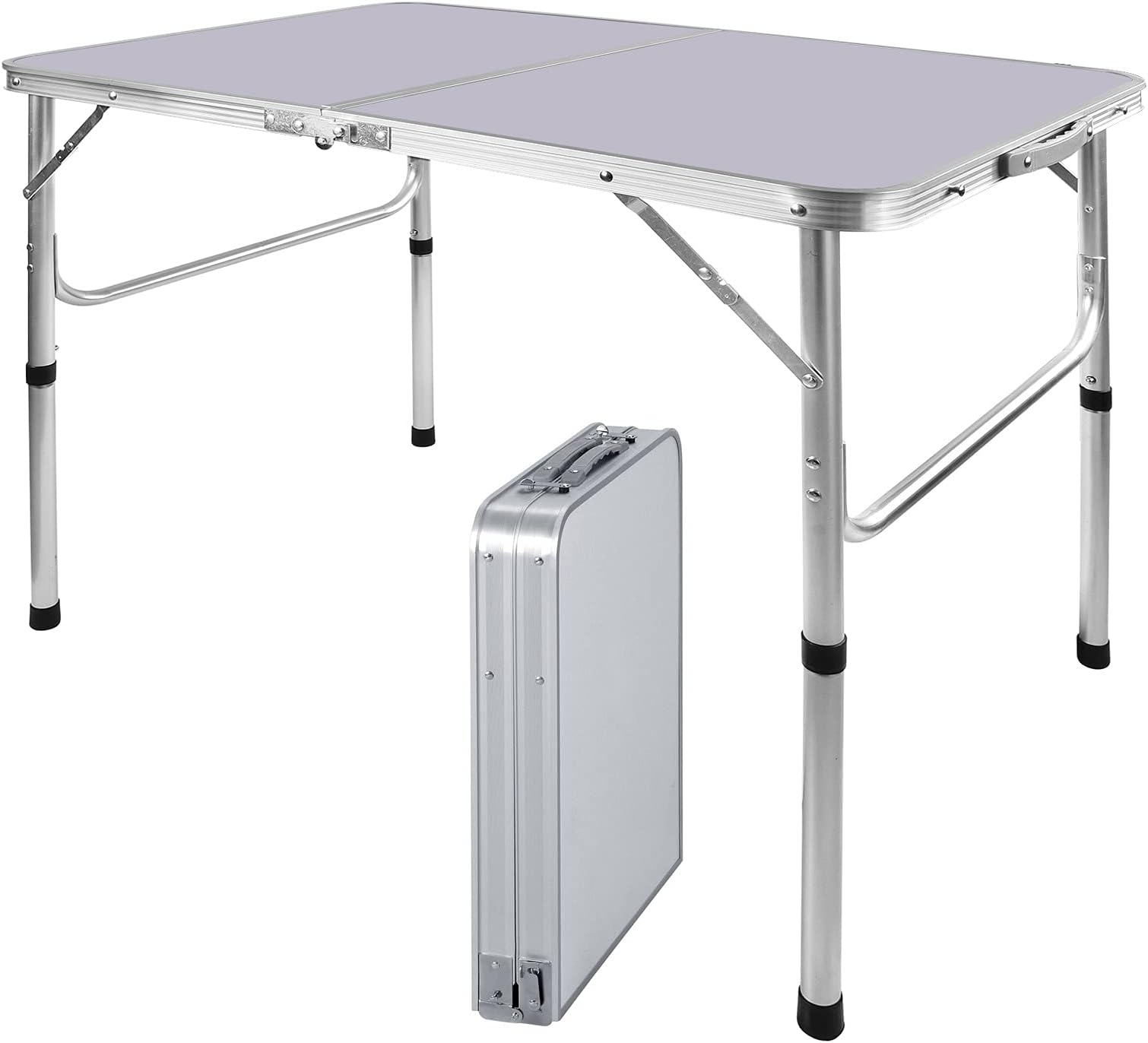 Bowose 90x60cm Klapptisch Gartentisch höhenverstellbar, Aluminium