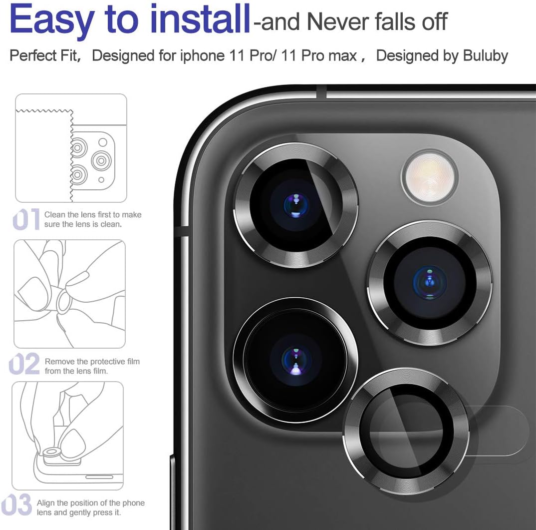 Buluby for iPhone 11 Pro Max/11 Pro Camera Lens Protector,Premium Tempered Glass Aluminum Alloy Lens Screen Cover Film (Space Gray)
