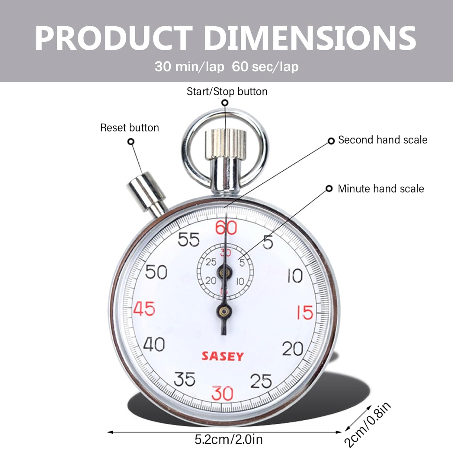 Mechanical Stopwatch 60s Handheld Analog Stopwatch with Pause Stainless Steel Stop Watches Timer for Sports Referee Running Cycling Count