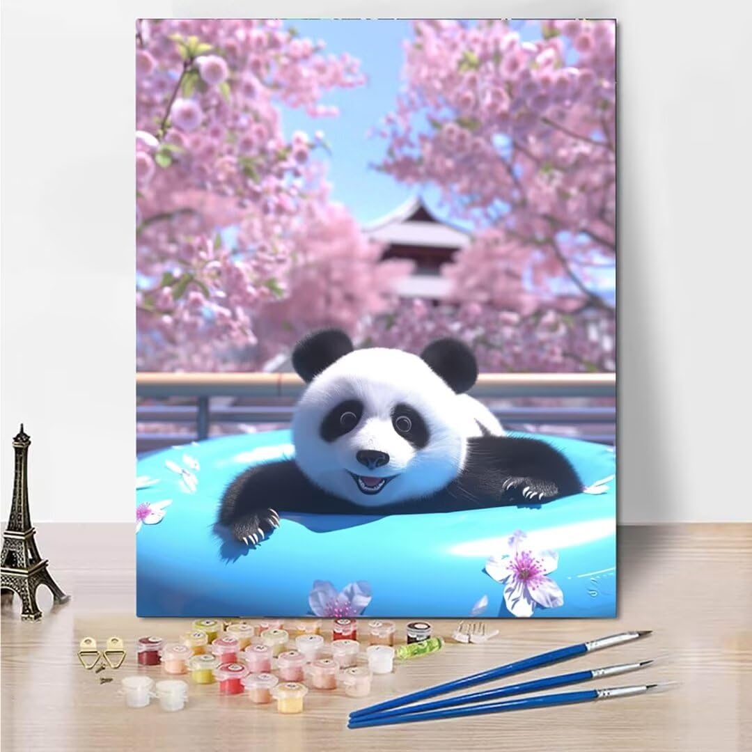 RNXAOPEN Numéro d’Art mini format – Flower Panda – Loisir créatif – Kit de Peinture par NuméRos – Activité détente et créative – Dès 100 ans – Version française, Taille unique 70x95cm 2330-1