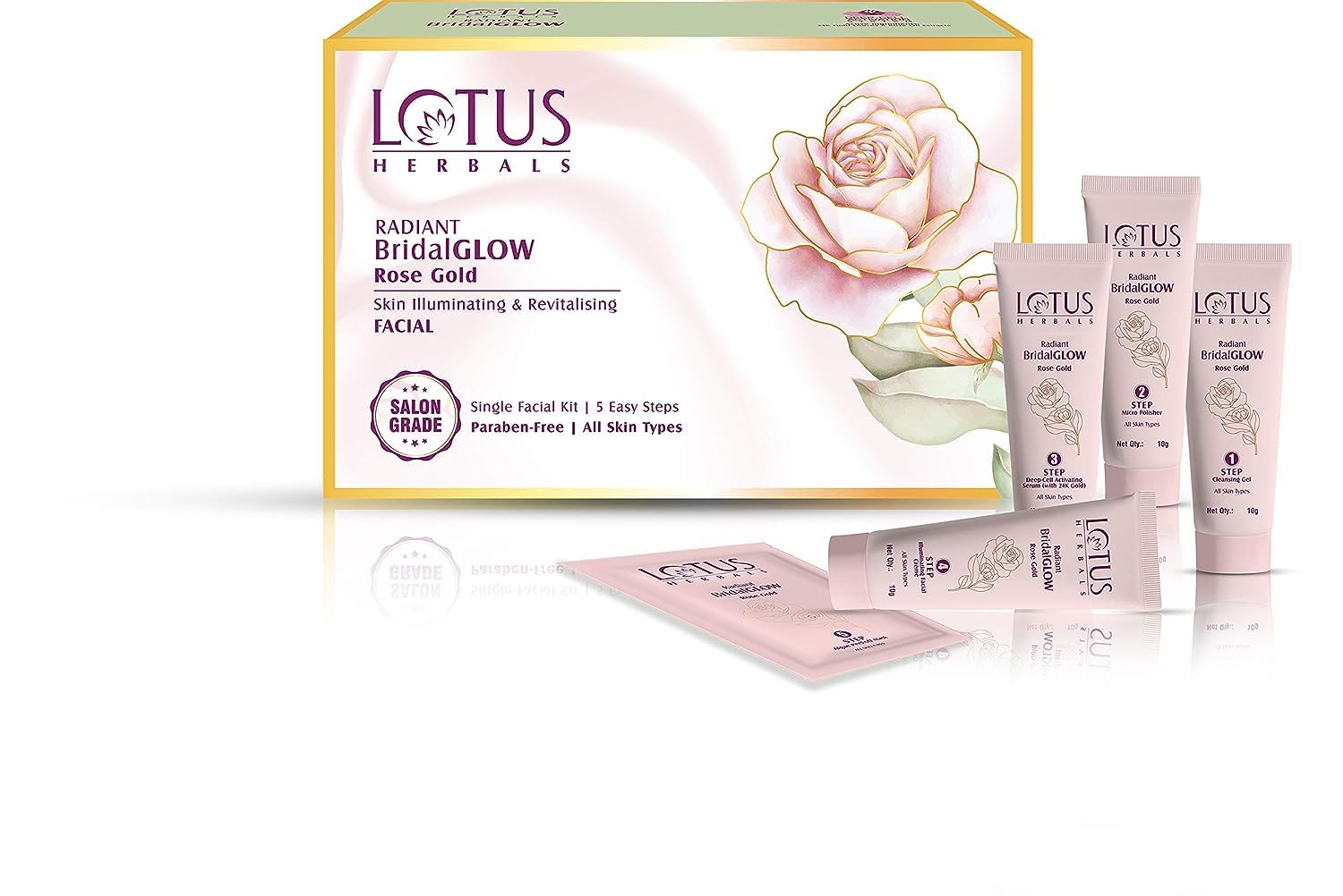 Lotus Herbals Radiant Bridal Glow Rose Gold Skin Illuminating Facial Kit, 57g (Single Use) - Image 3