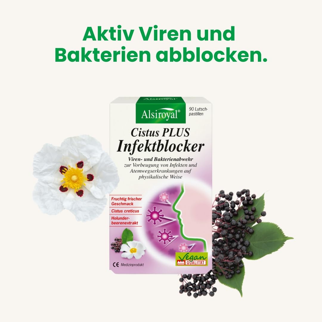 Alsiroyal Cistus Infektblocker 90 Tabl. – Natürlicher Schutz mit Cistus Creticus & Holunder - 300 mg Polyphenole pro Tag - fruchtig-frischer Geschmack - ohne Resistenzbildung - für Kinder ab 6 Jahre