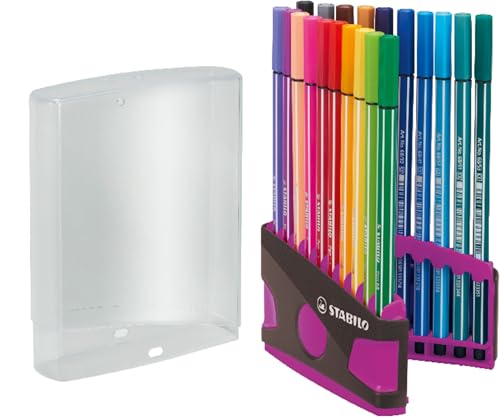 STABILO Premium Fiber-Tip Pen Pen 68 - ColorParade in Anthracite/Pink - Pack of 20 - Assorted Colors