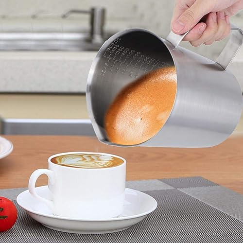 Miniatura 7 de Jarra de espuma de leche de acero inoxidable, jarra grande con escamas espumador de leche, taza de vaporizador, taza de crema, jarra de vertido con