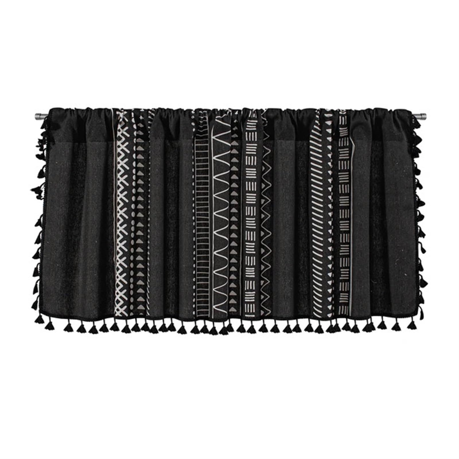 YGSGJSP Cabinet Curtains Vintage Voile Window Curtain Tassel Valance Short Sheer Rod Pocket Drapes for Kitchen Living Room Bedroom for Kitchen(Black,150x45cm)