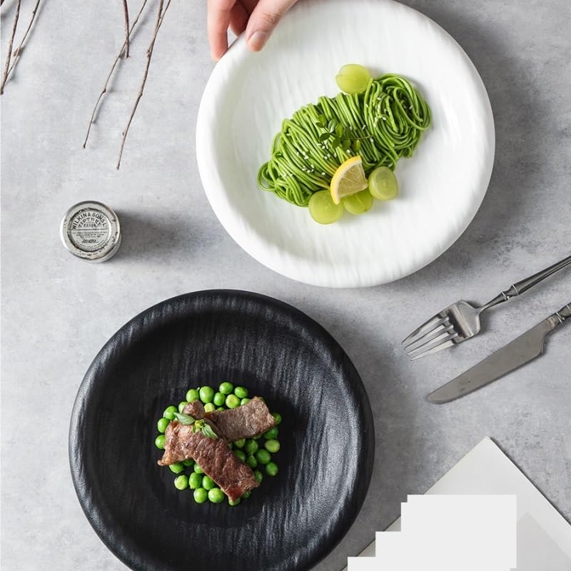 Assiette Assiette à dîner en céramique de style japonais, assiette à dîner de style ménager, assiette à soupe en céramique à motif de pierre blanche, assiette creuse, vaisselle, assiette à salade Vais