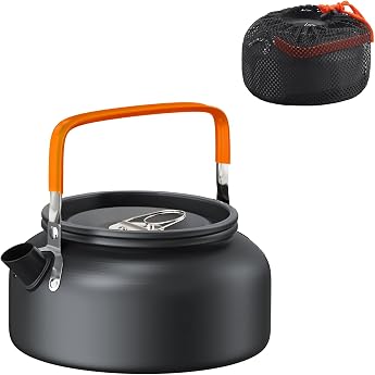 FUNYKICH 1.2 L Camping Kettle Ultralight Aluminium Tea Kettle with Carry Bag and Anti-Hot Handle Quick Heating of Hot Water Portable Cooking Kettle for Outdoor Camping Picnic Hiking