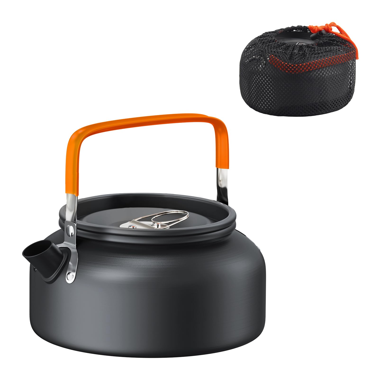 FUNYKICH 1.2L Camping Kettle with Carry Bag, Portable Stovetop Tea Kettle Fast Heating Boiling Hot Water for Open Fire, Lightweight Coffee Pot with Anti-Scald Handle for Outdoor Hiking Picnic Travel